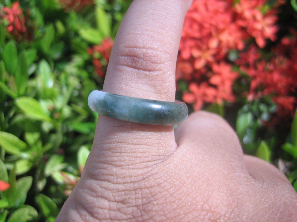 Natural Jadeite Jade ring Thailand jewelry stone mineral size 6.75  US  E 591103