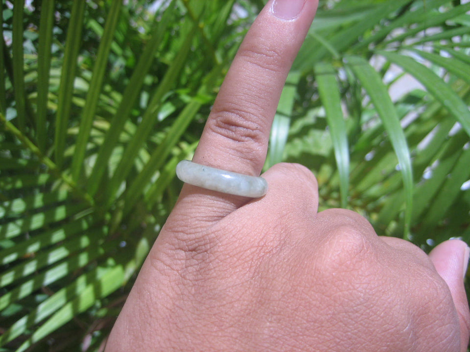 Natural Jadeite Jade ring Thailand jewelry stone mineral size  6.5 US   E 59103