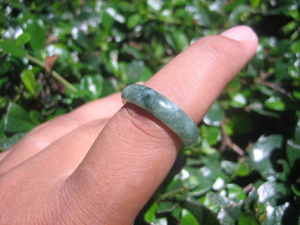 Natural Jadeite Jade ring Thailand jewelry stone mineral size  6.75 US   E 59126