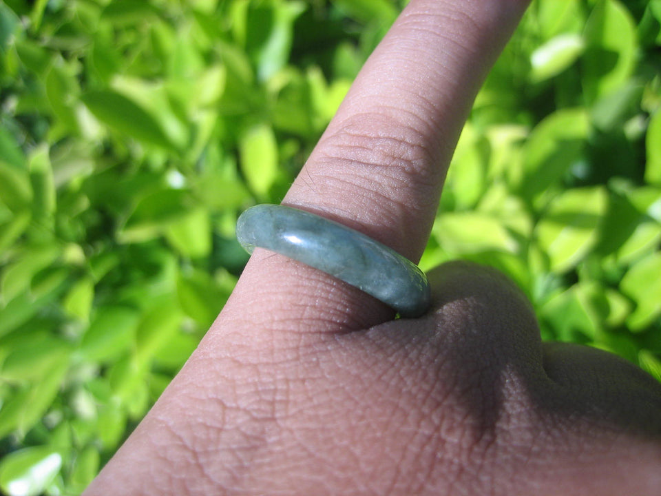 Natural Jadeite Jade ring Thailand jewelry stone mineral size  6.5 US   E 59157