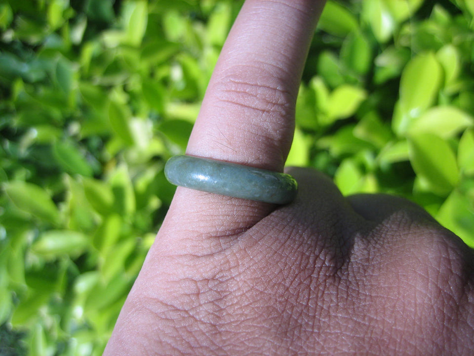 Natural Jadeite Jade ring Thailand jewelry stone mineral size  6.5 US   E 59150