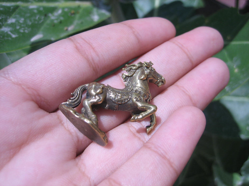 Set 3 Brass Lucky Amulet Horse Statue Buddhist Blessing Thailand A3655