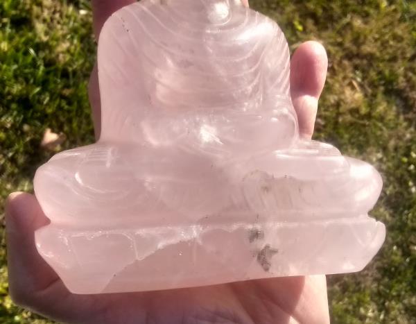 Large Natural Rosequartz Crystal Buddha Statue India Size 5.25"CH9823
