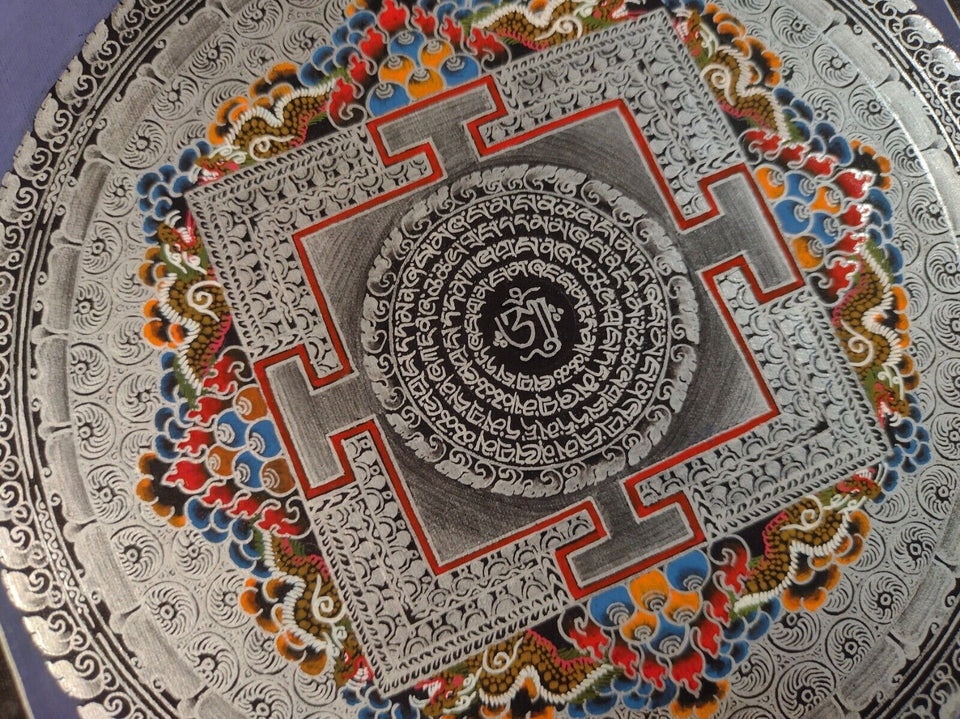 Small pure Silver Thangka Tanka Paint Thanks Nepal Sai Lama CH7433