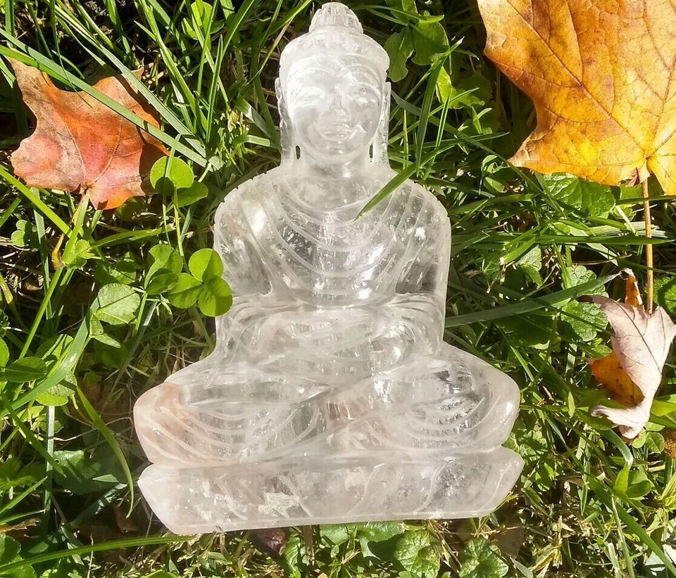 Large Natural Quartz Crystal Buddha Statue India Size 5.3" CH7864