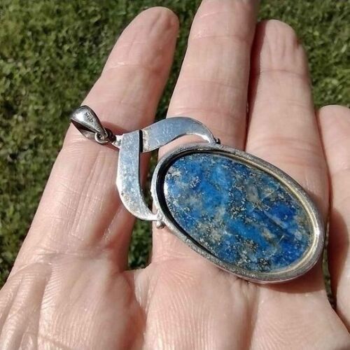 935 Silver Natural Lapis Lazul Pendant Necklace CH6388