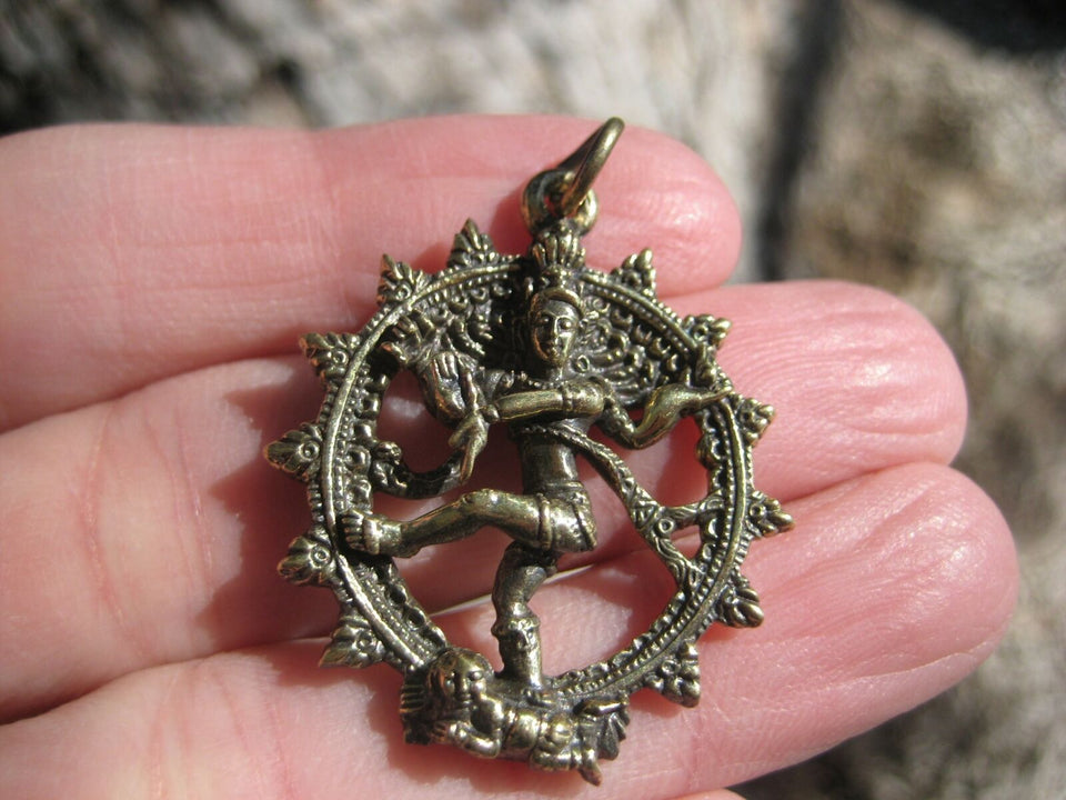 Brass Nataraja Shiva Dance of Destruction Pendant Amulet Necklace A784