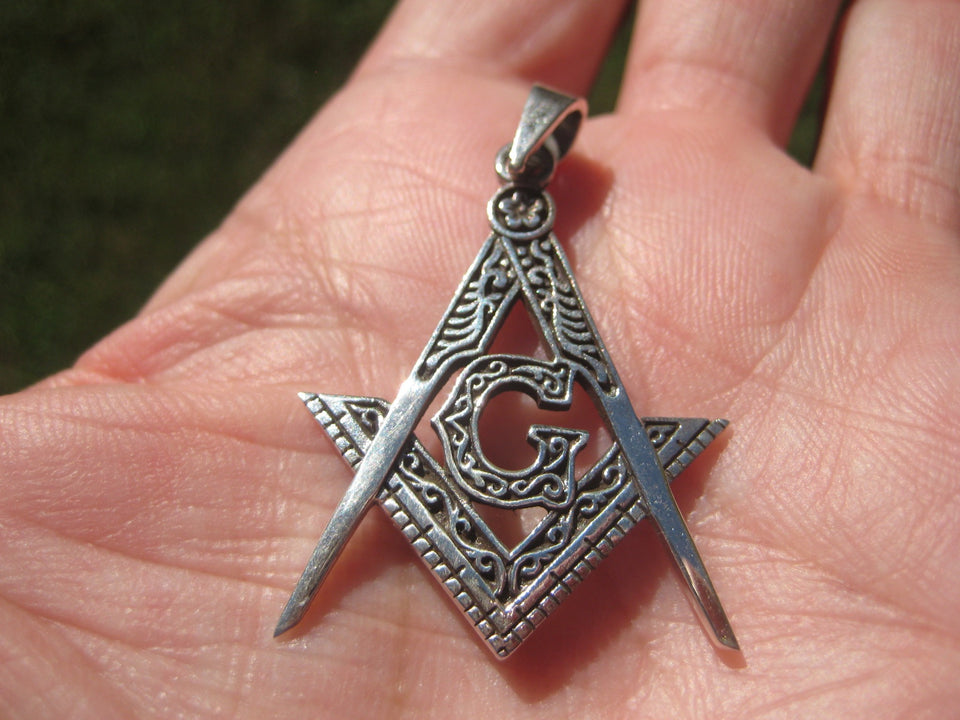 925 Silver Free Mason Masonic Pendant Necklace Thailand jewelry Art A1465