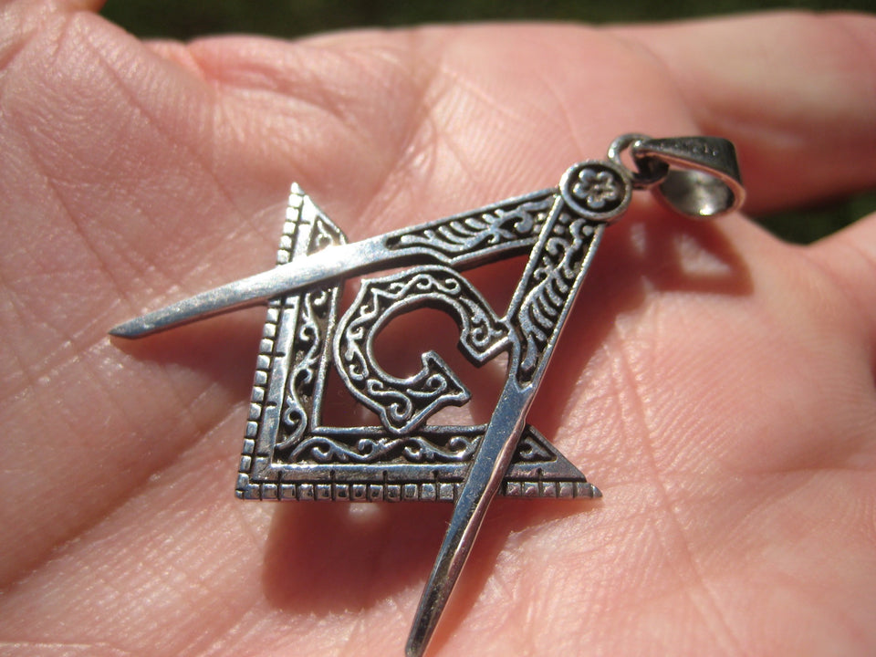 925 Silver Free Mason Masonic Pendant Necklace Thailand jewelry Art A1465
