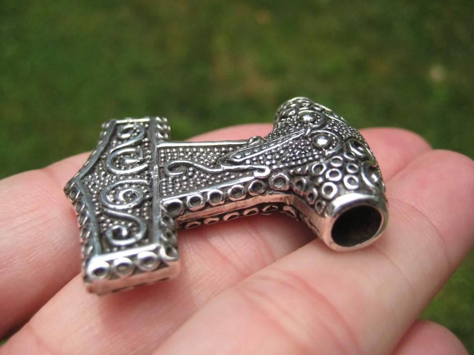 925 Silver Viking Mjolnir Mjolhner Raven Hammer of Thor Pendant Amulet  A3755