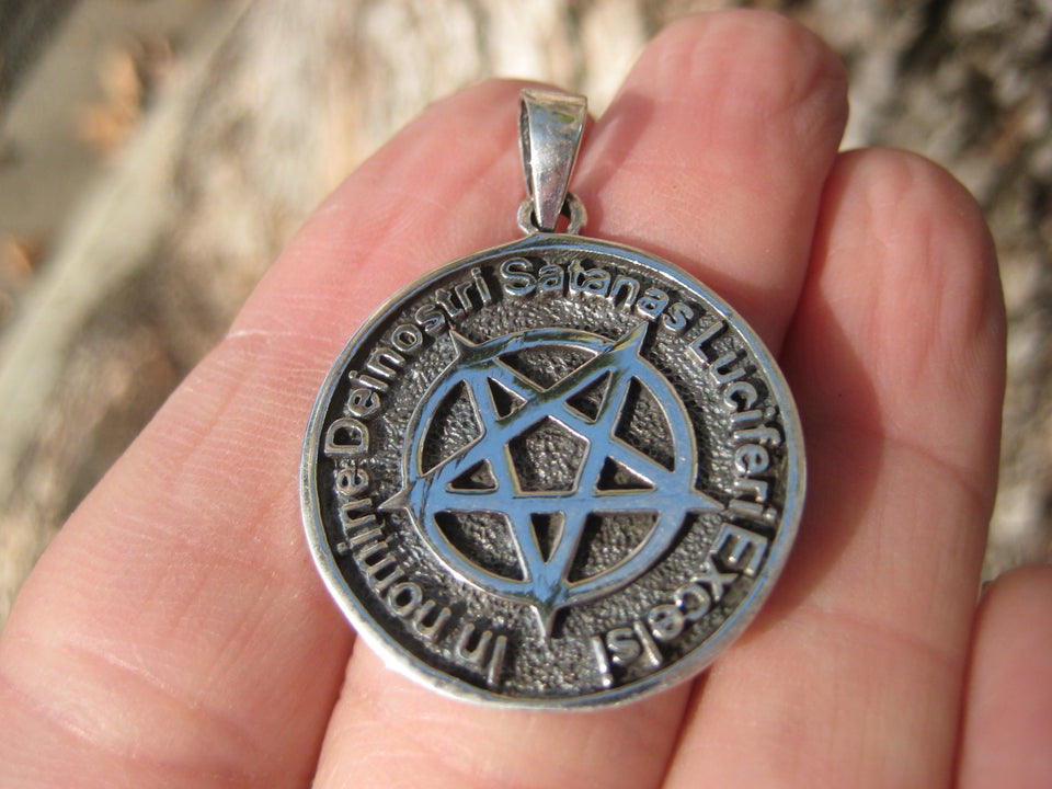 925 silver Inverted Pentagram Satanic Pendant Necklace Thailand Jewelry A346