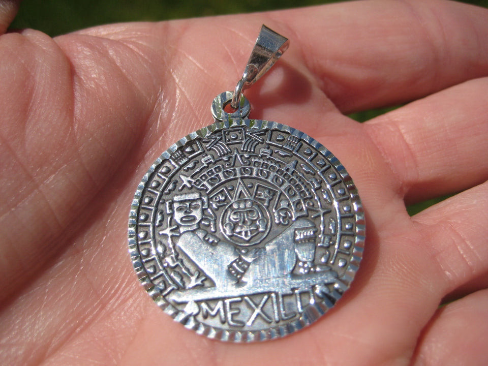 950 Silver Aztec Deity Chac Mool ( Tlaloc ) Calendar Taxco Mexico N3468