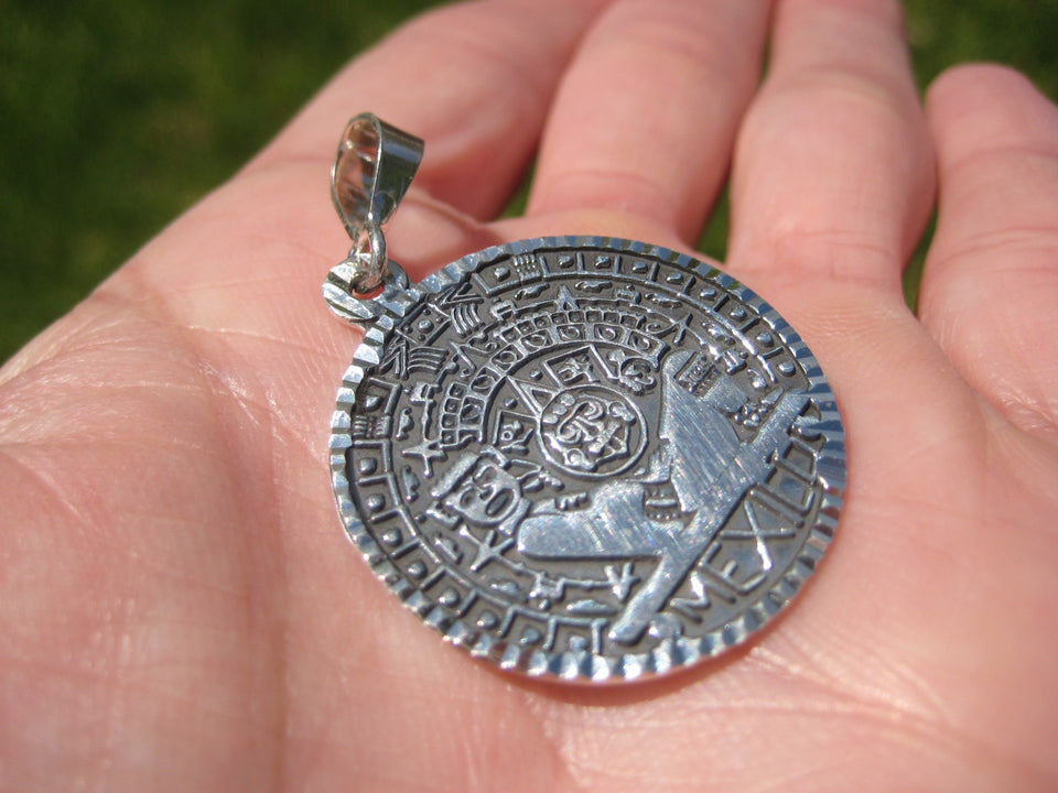 950 Silver Aztec Deity Chac Mool ( Tlaloc ) Calendar Taxco Mexico N3468
