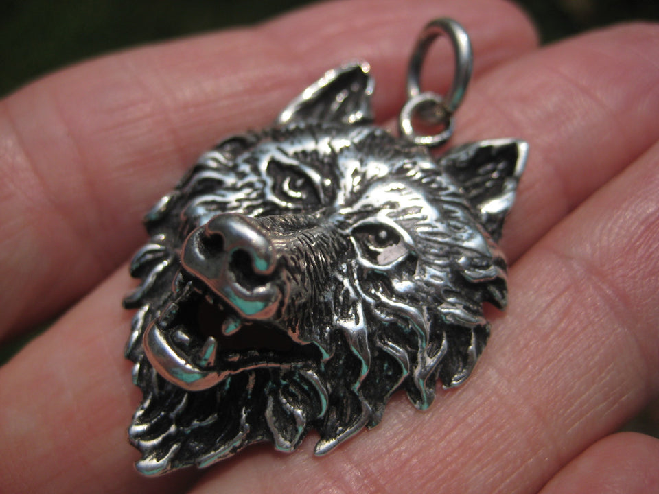 925 Silver Viking Wolf Pendant Necklace Thailand CH53