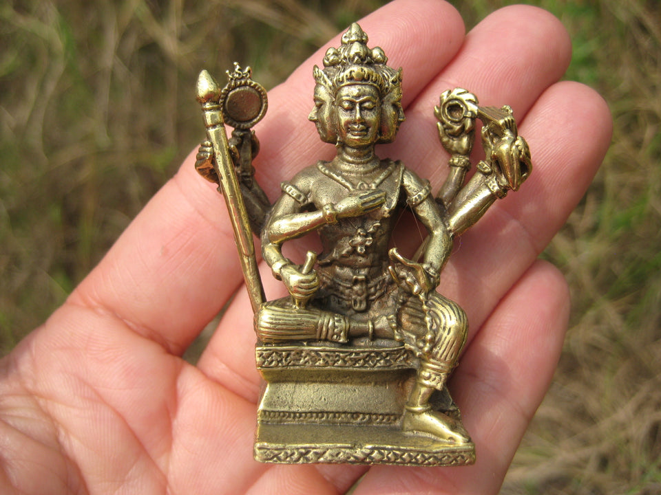 Brass Brahma Prajapati Vishnu Shiva Hindu Deity Statue Amulet A9