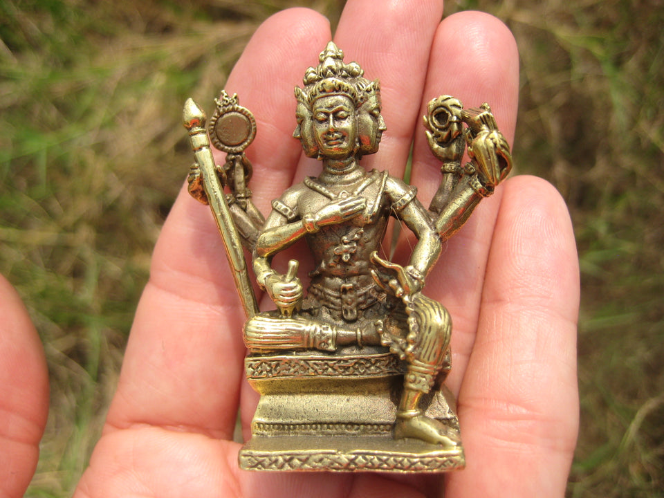 Brass Brahma Prajapati Vishnu Shiva Hindu Deity Statue Amulet A9
