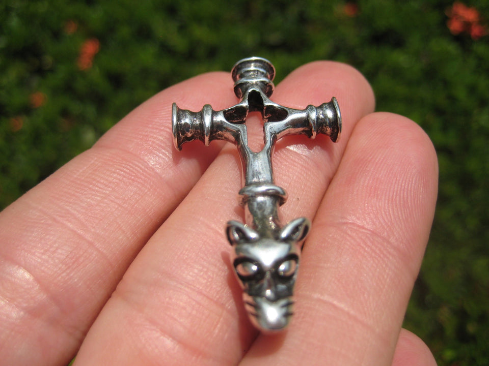925 Silver Viking Norse Wolf Cross Thor Hammer Pendant Necklace A15