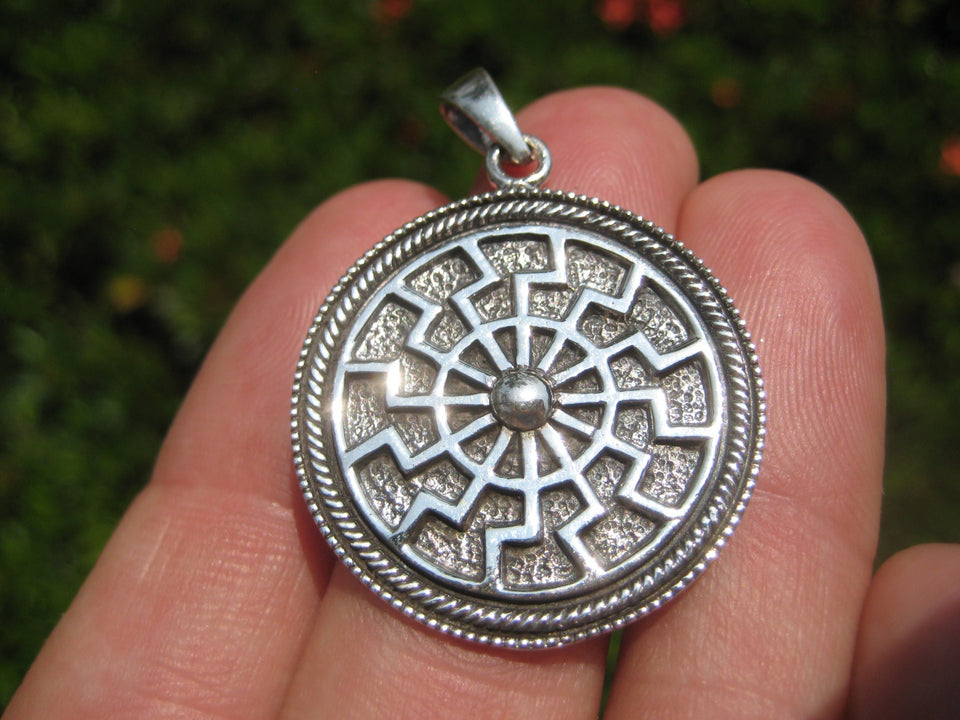 925 Sterling Silver Black Sun Wheel Viking Norse Sonnenrad Germanic pendant