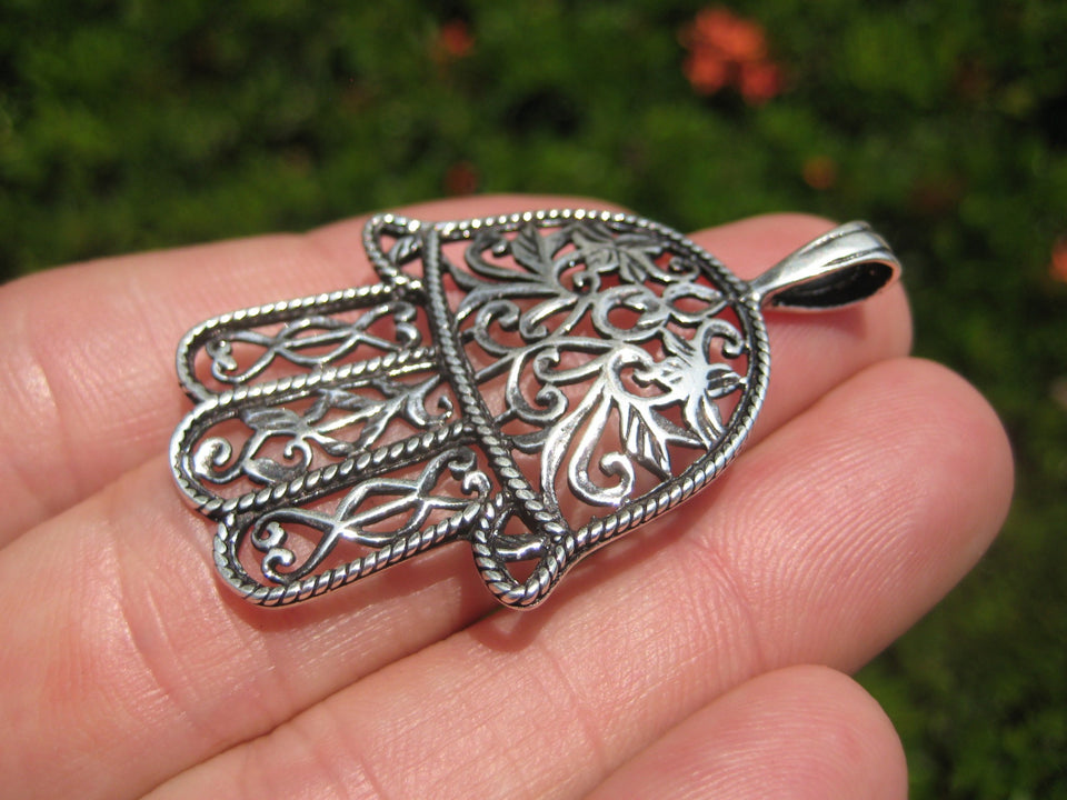 925 Silver Hamsa Hand Of God Protection Amulet Pendant Necklace A9