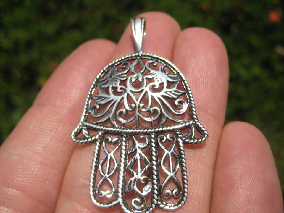 925 Silver Hamsa Hand Of God Protection Amulet Pendant Necklace A9