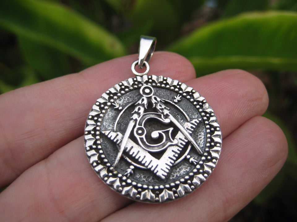 925 Silver Free Mason Masonic Pendant Necklace Thailand jewelry Art A14