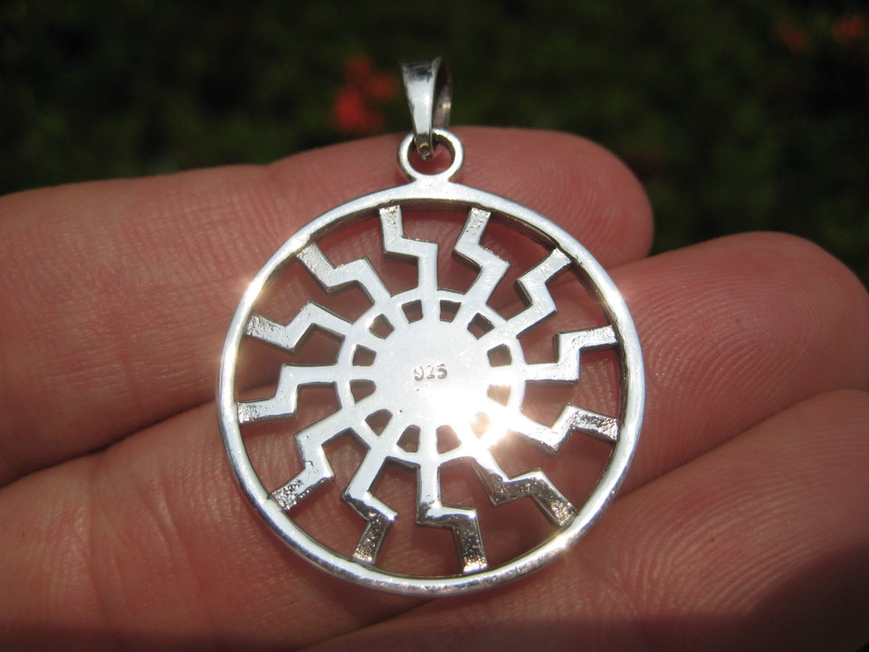 925 Sterling Silver Black Sun Wheel Viking Norse Sonnenrad Germanic pendant A9