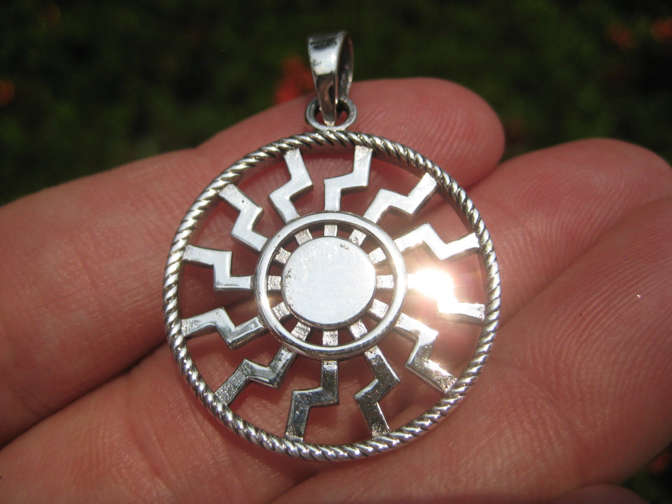 925 Sterling Silver Black Sun Wheel Viking Norse Sonnenrad Germanic pendant A9