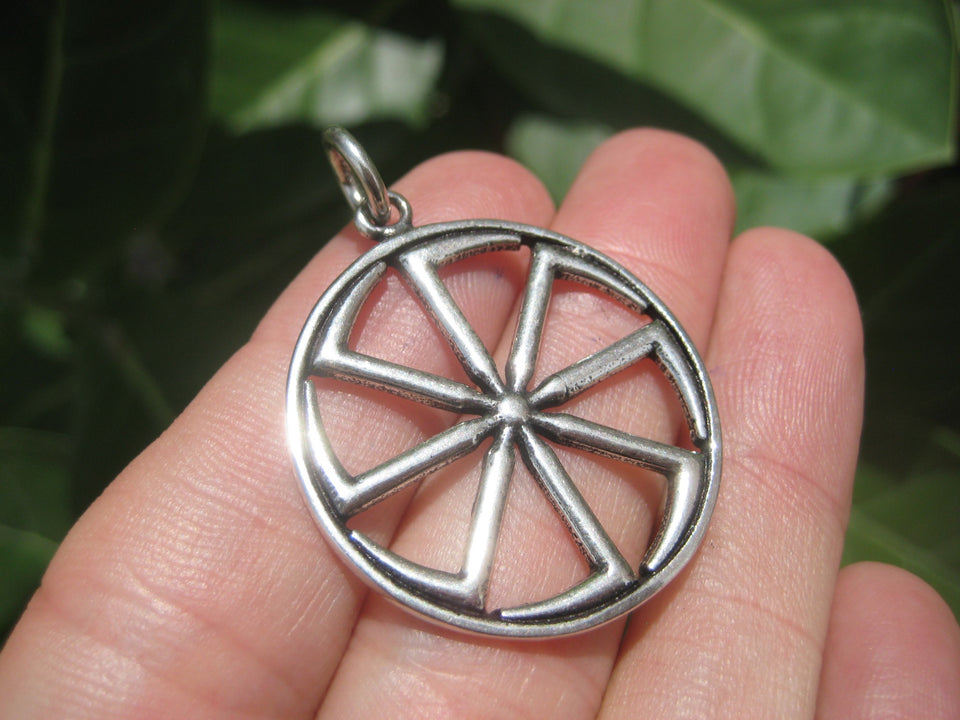 925 Silver Black Sun Wheel Sonnenrad Viking Germanic Pendant Necklace A8