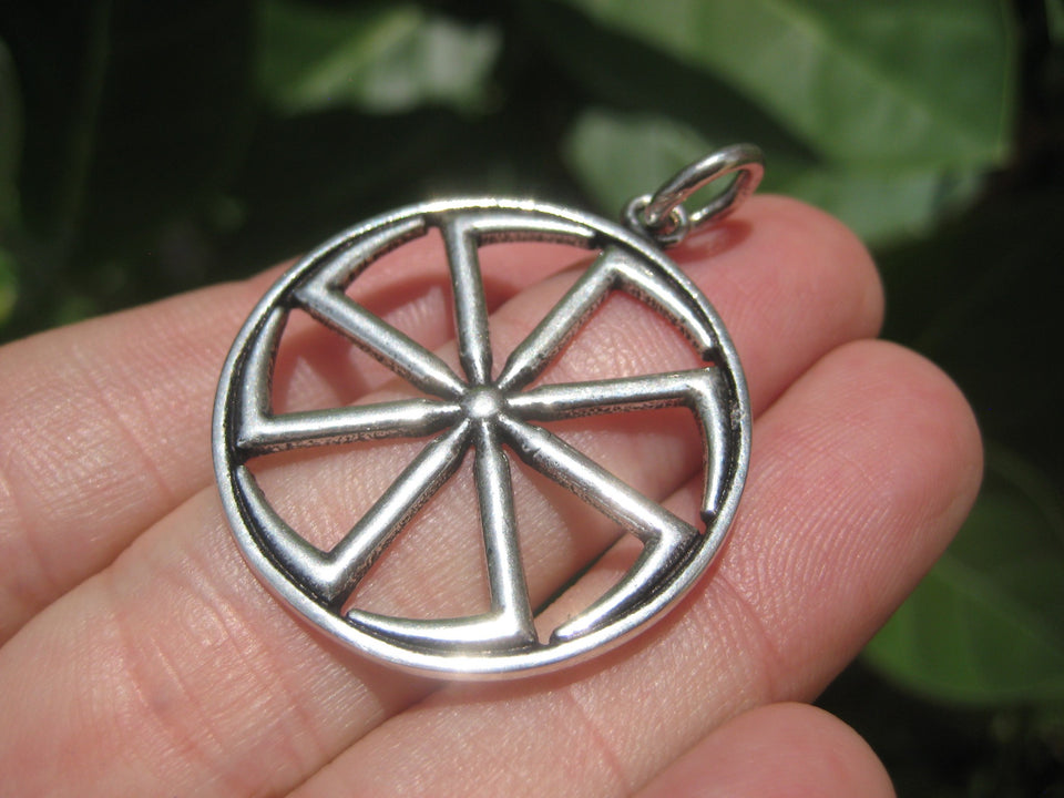 925 Silver Black Sun Wheel Sonnenrad Viking Germanic Pendant Necklace A8