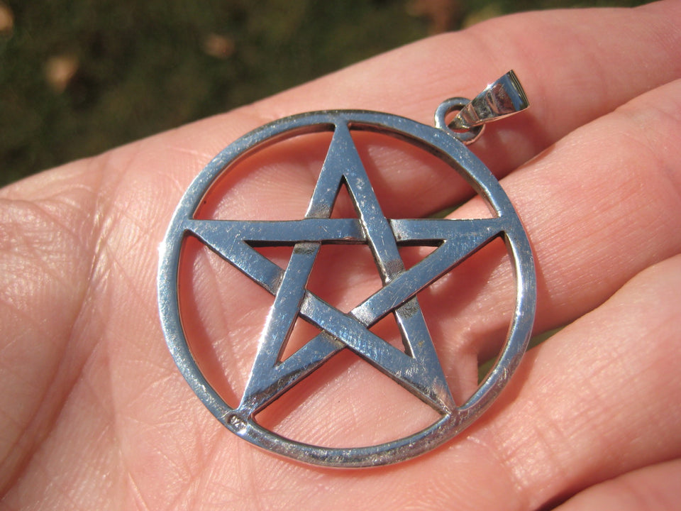 Extra Large 925 Sterling Silver Wicca Inverted Pentagram Pendant A2633