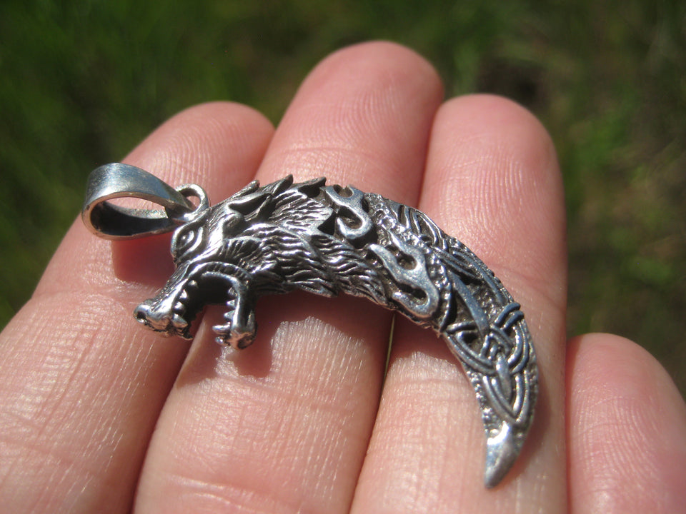 925 Silver Celtic Viking Norse Wolf Pendant Necklace A18