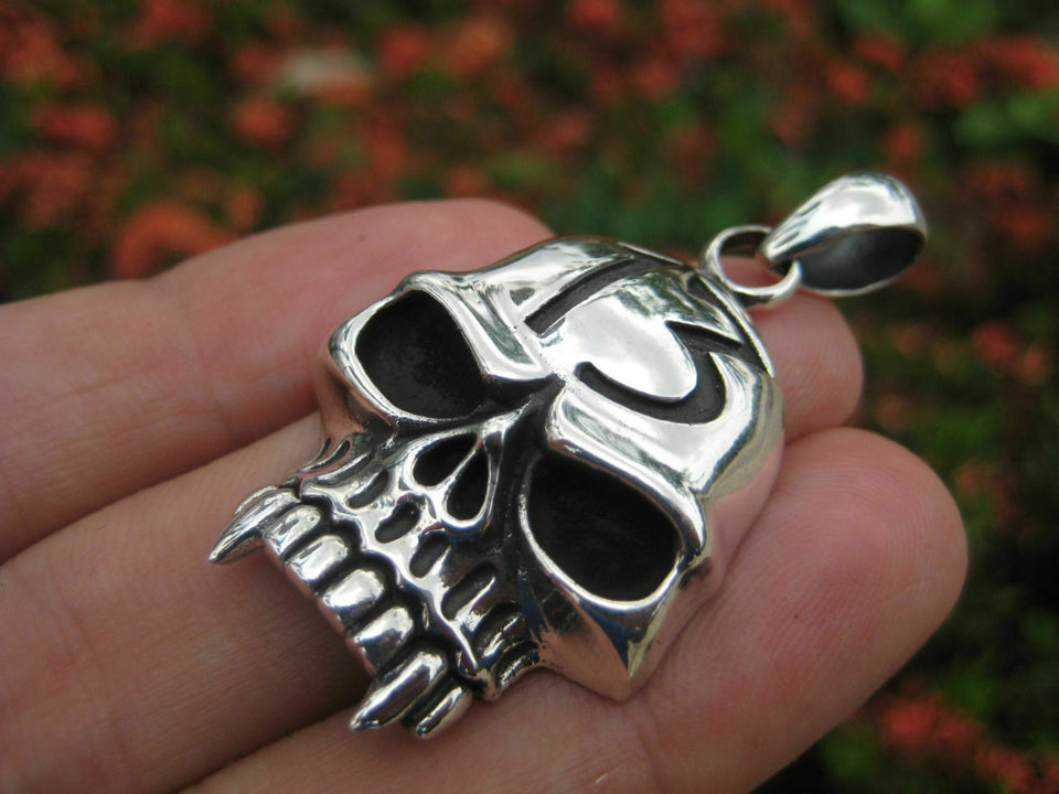 925 Sterling Silver Skull Lucky Thirteen pendant necklace jewelry Thailand N2566