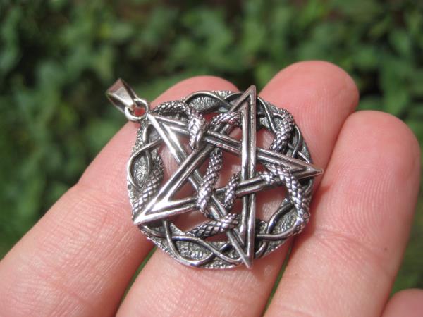 925 Silver Snake Pentagram Pendant Pentacle necklace jewelry Art A22