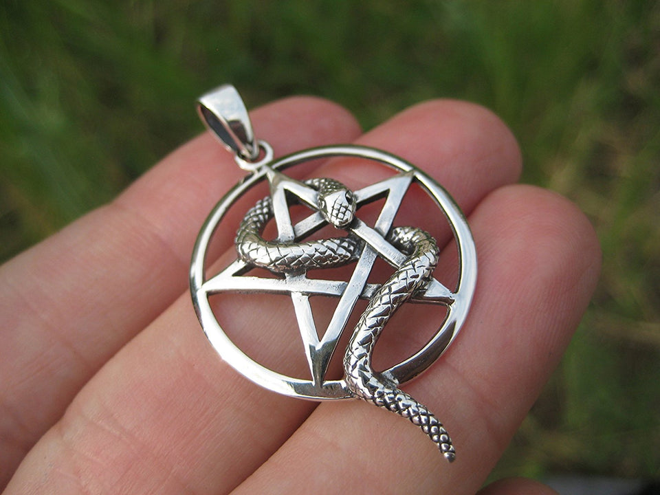 925 Silver Snake Pentagram Pentacle Pendant Thailand Jewelry Art A34