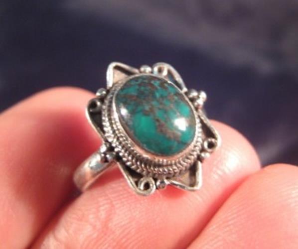 925 Silver Tibetan Turquoise crystal stone Ring Nepal jewelry art Size 6.5 N3896