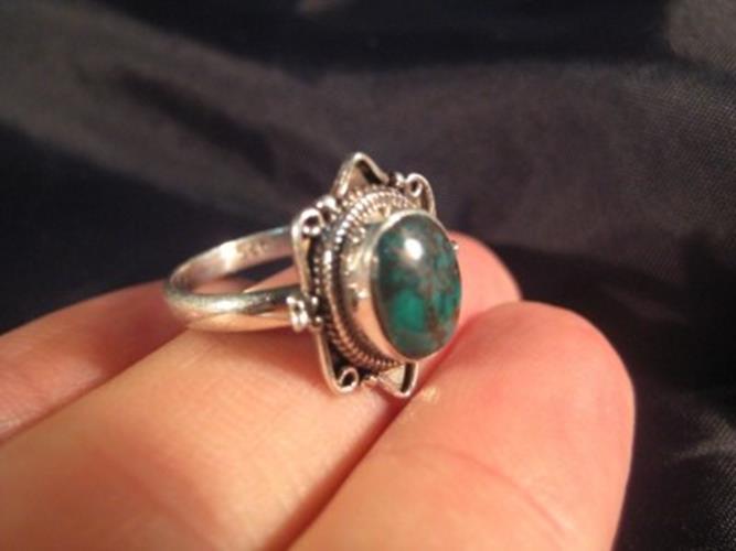 925 Silver Tibetan Turquoise crystal stone Ring Nepal jewelry art Size 6.5 N3896