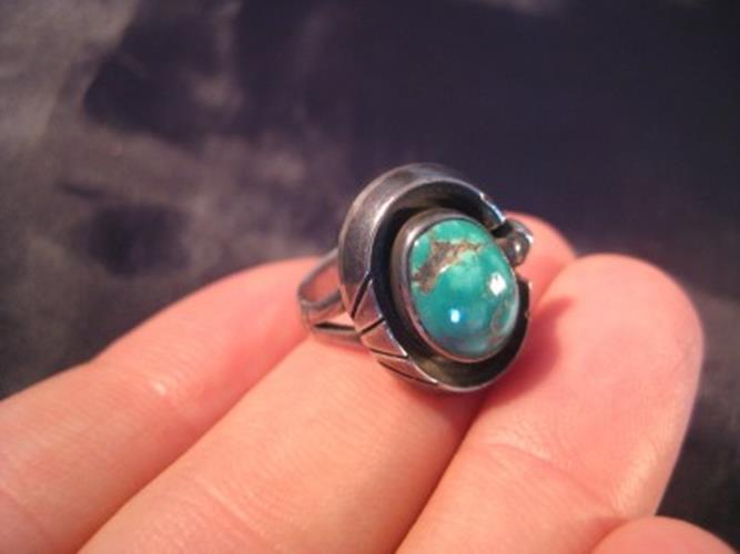 925 Silver Tibetan Turquoise crystal stone Ring jewelry art Size 3.25 N389
