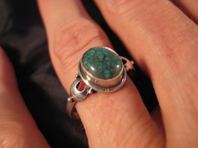 925 Silver Tibetan Turquoise stone Ring jewelry art Nepal Size 8.25 US N2744