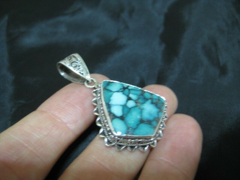 925 Silver Tibetan Turquoise stone crystal Pendant Necklace Nepal N4977