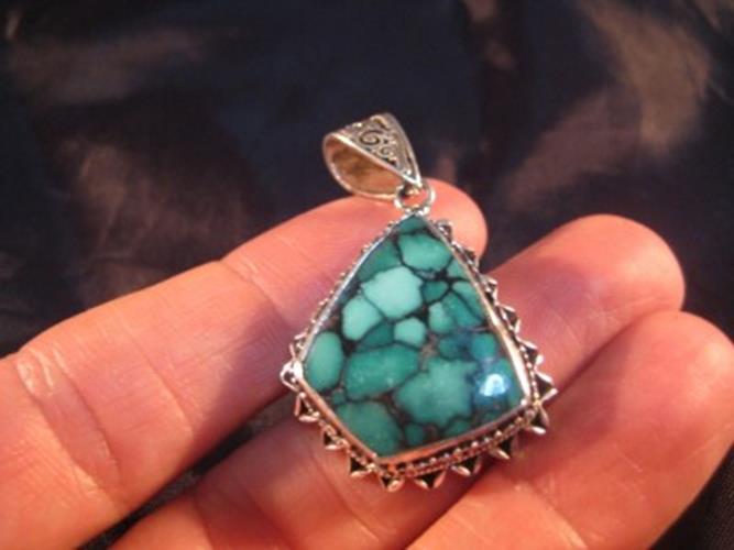 925 Silver Tibetan Turquoise stone crystal Pendant Necklace Nepal N4977