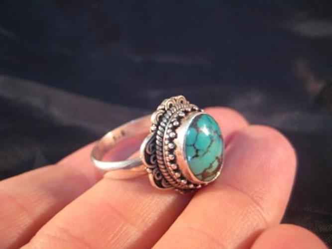 925 Silver Tibetan Turquoise stone Ring jewelry Nepal Size 9 US N3866