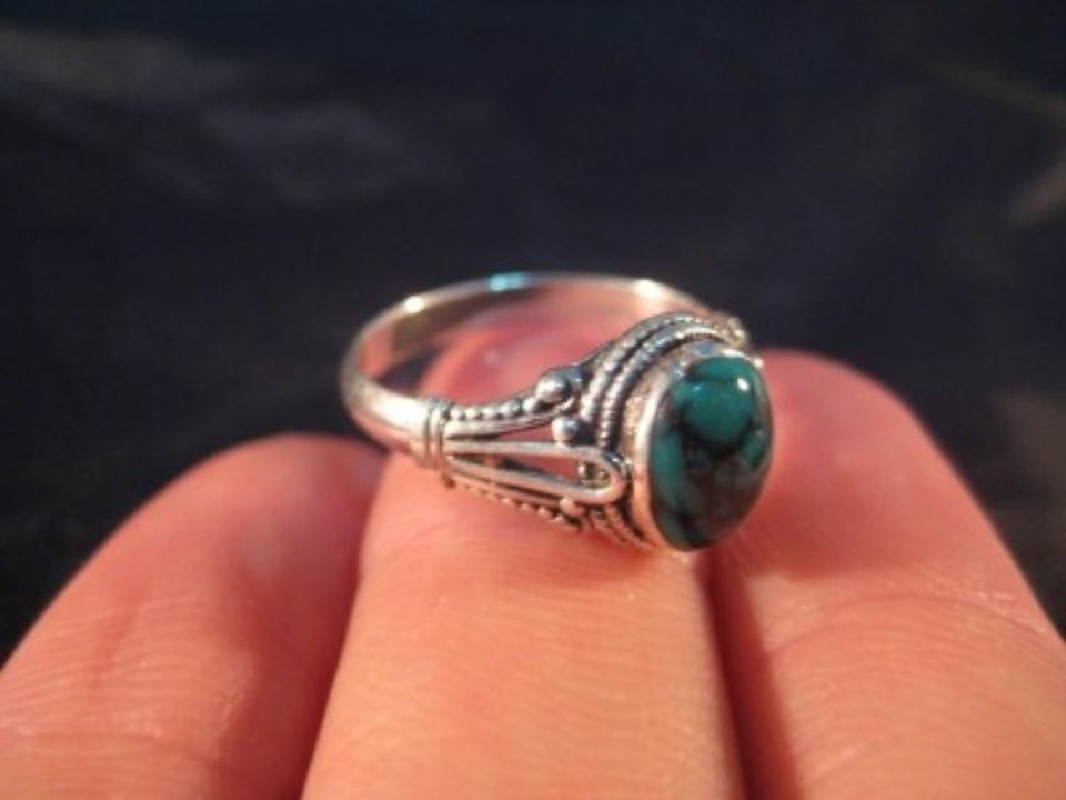 925 Silver Tibetan Turquoise stone Ring jewelry Nepal Size 6.5 US  A399