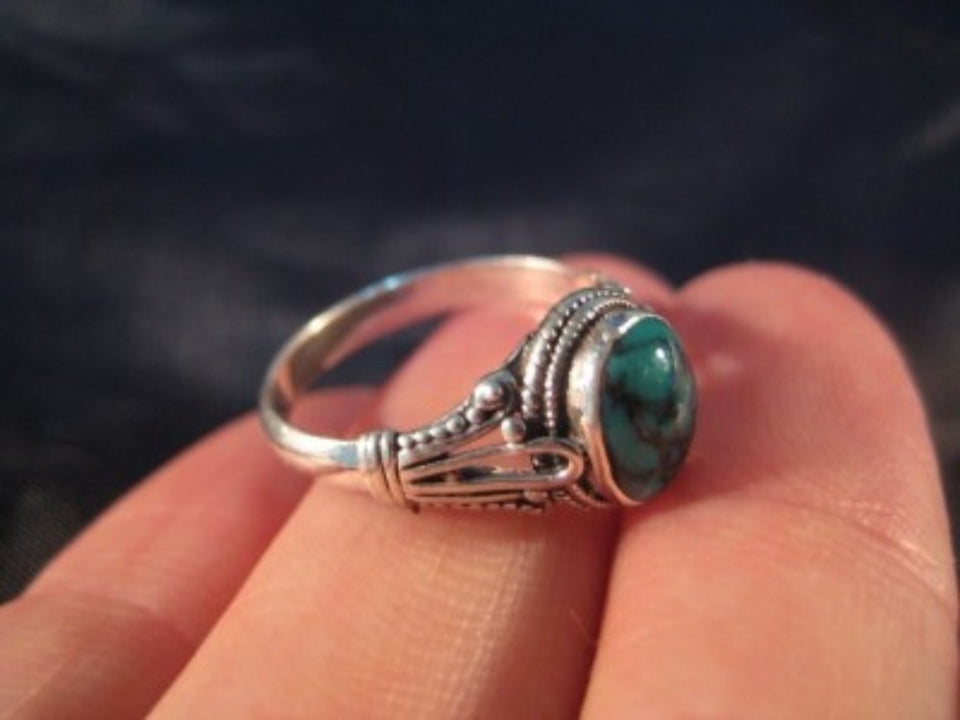 925 Silver Tibetan Turquoise stone Ring jewelry Nepal Size 6.5 US  A399
