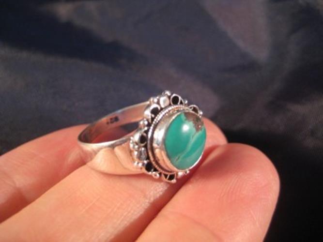 925 Silver Tibetan Turquoise stone Ring jewelry art Nepal Size 8 US N3967