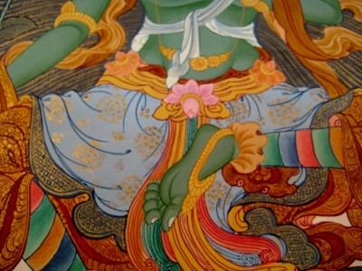 24 K Gold Green Tara Thangka Nepal Himalayan Art