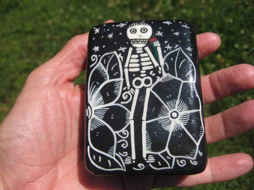 Ceramic Skeleton Jewelry Box Day of the Dead Taxco Mexico A8347