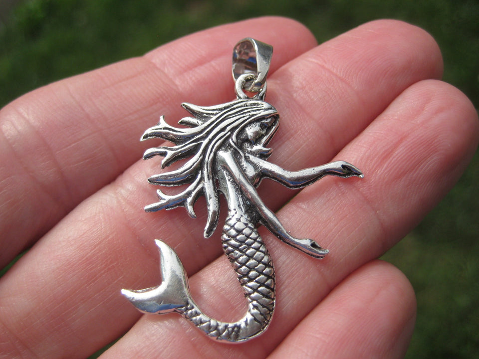 925 Silver Mermaid Fish Pendant Necklace Taxco Mexico A8753