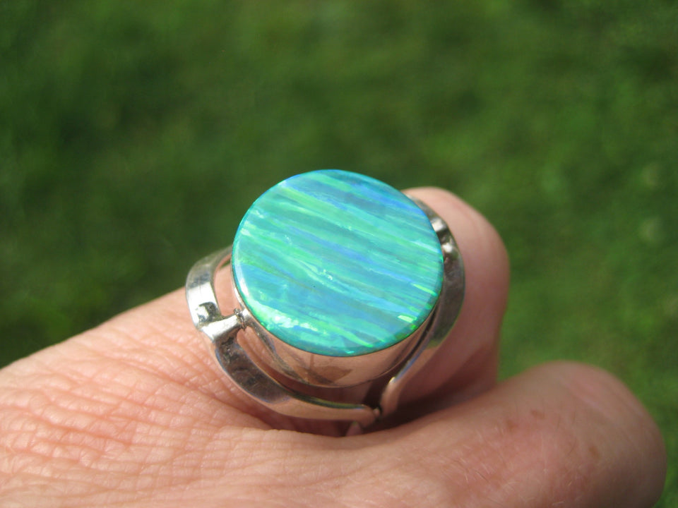 925 Silver Lab Created Opal Stone Ring 7 US A8543