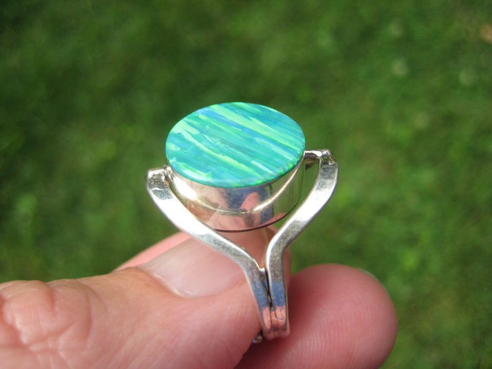 925 Silver Lab Created Opal Stone Ring 7 US A8543