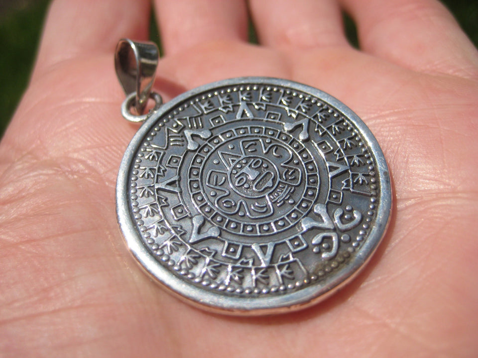 925 Silver Mayan Calendar Pendnt Taxco Mexico A26558